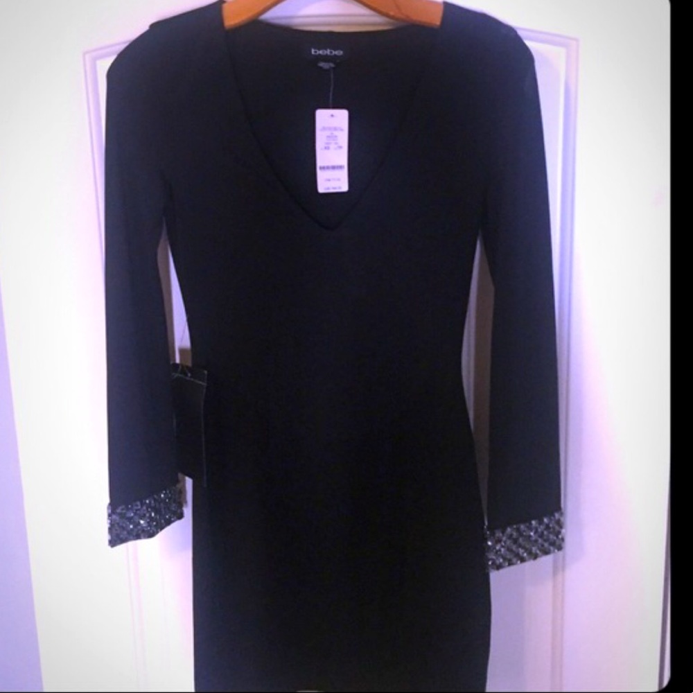 Long Sleeve Bodycon Bebe dress with jeweled cuffs